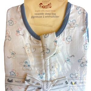 NEST Designs Bamboo Swaddle Sleep Bag Blue and Cream 0-6 months NWT